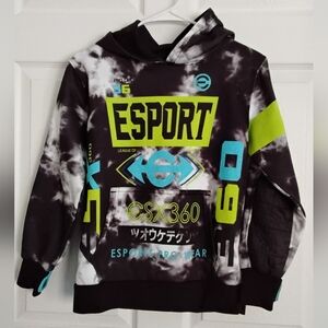 Kids Esports Ultimate Gaming Gear Fleece Hoodie - Black and White/Green